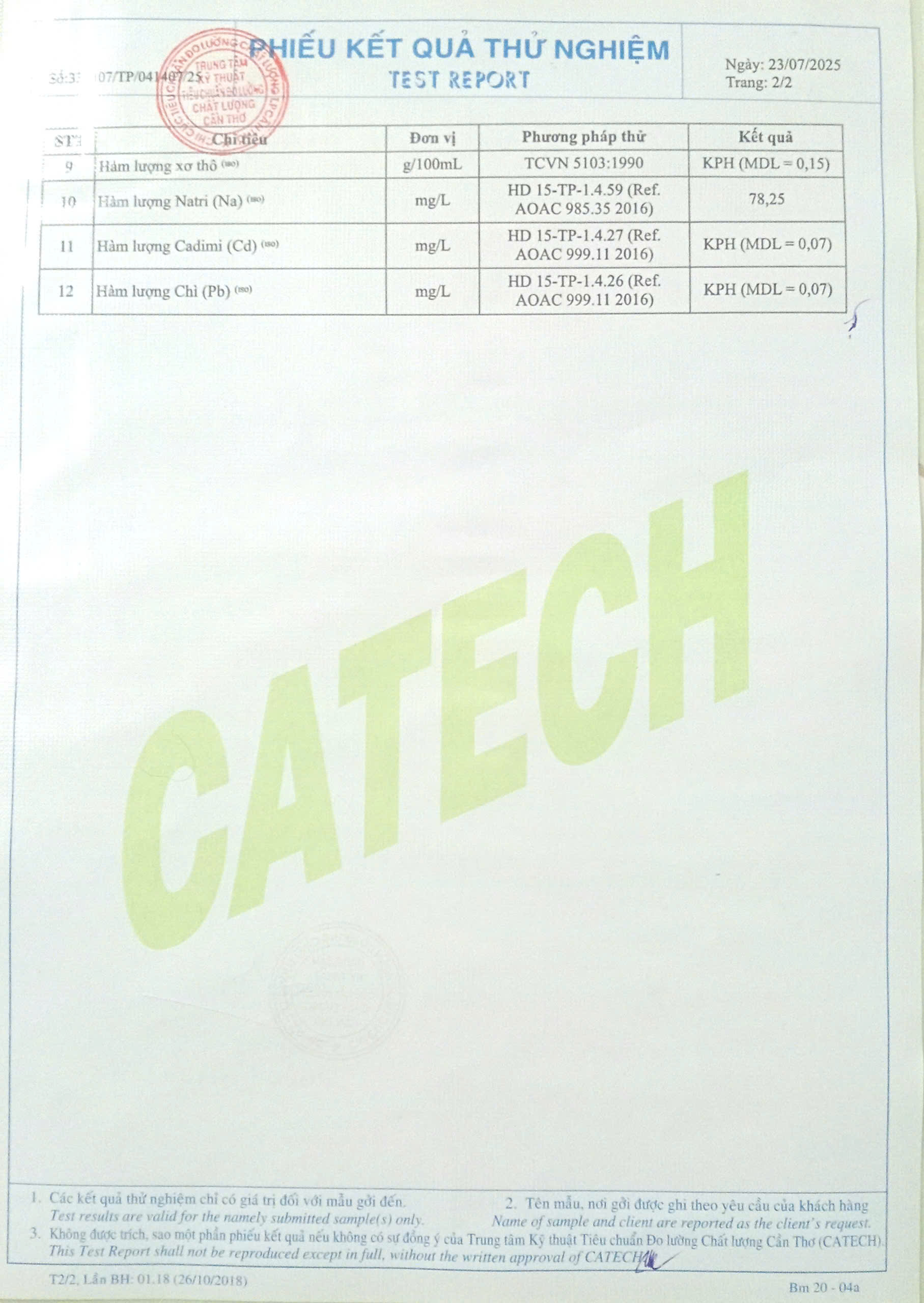 Kết quả thử nghiệm dinh dưỡng 2